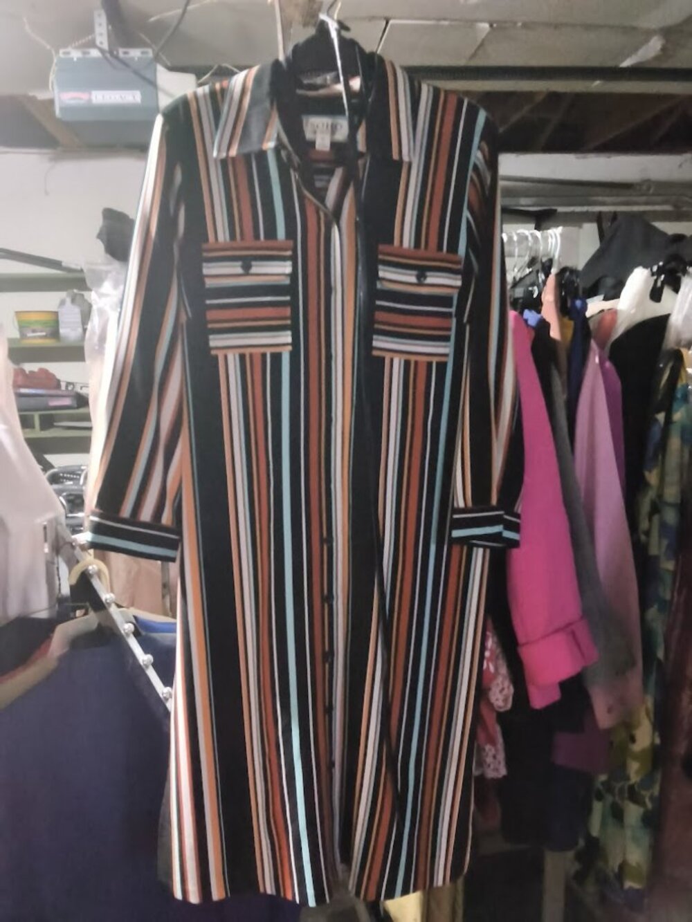 SOHO Apparel Striped Shirt Dress Petite Large Button Front Tie Waist Midi